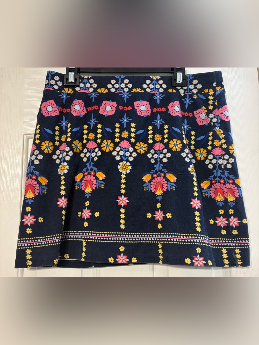 croft & barrow Navy Floral Crop Top with Pink & Yellow Accents